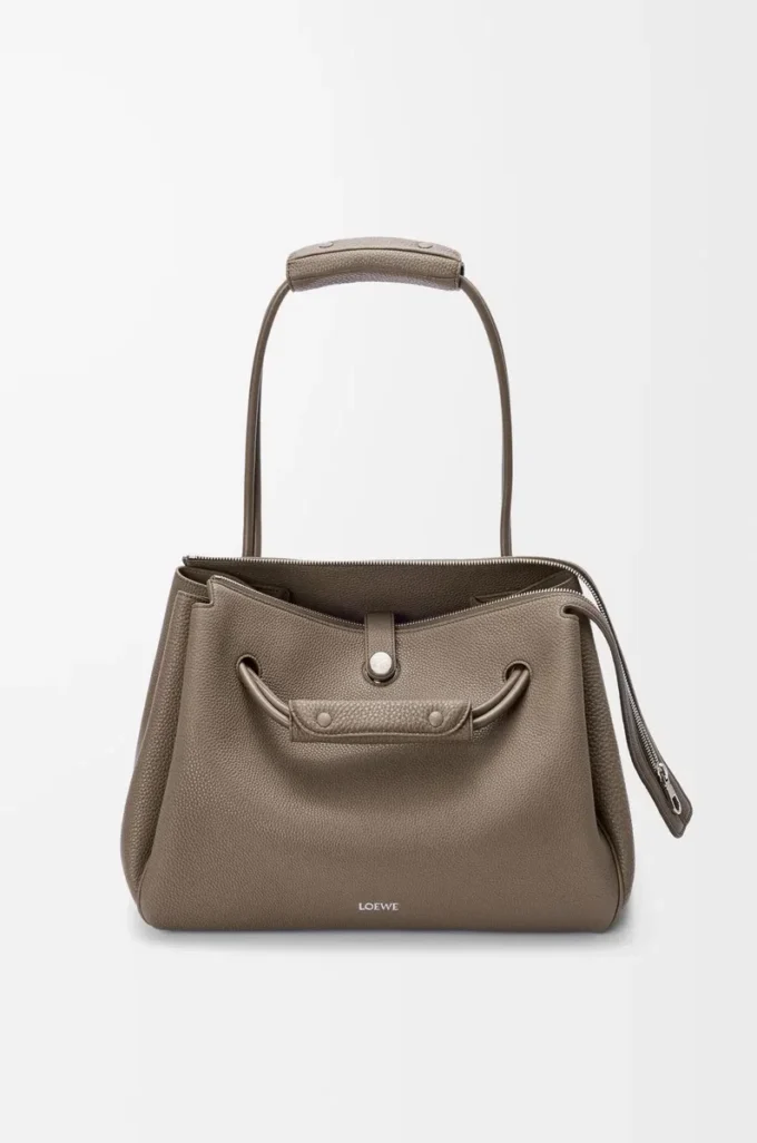 Große Madrid-Tasche aus geschmeidigem genarbtem Kalbsleder Taupe