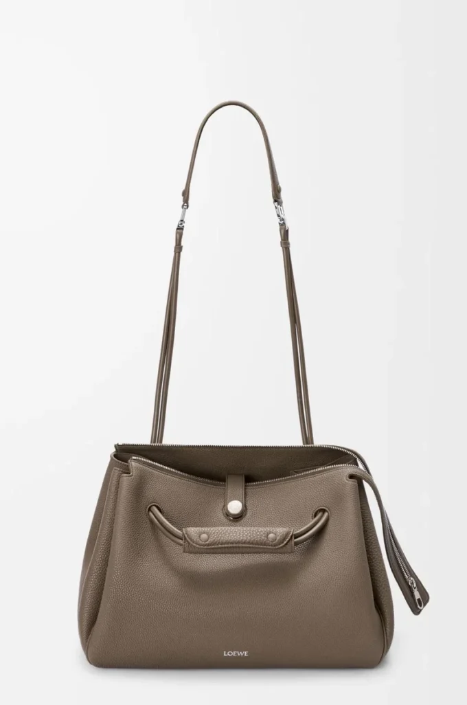 Große Madrid-Tasche aus geschmeidigem genarbtem Kalbsleder Taupe