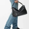 Große Puzzle Biker-Tasche aus glänzendem Kalbsleder in Schwarz