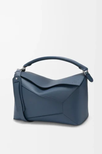 Große Puzzle Edge Tasche aus klassischem Kalbsleder in Indigo Dye