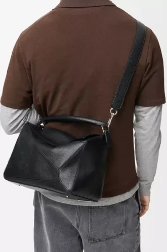 Große Puzzle-Tasche aus geschmeidigem genarbtem Kalbsleder in Schwarz