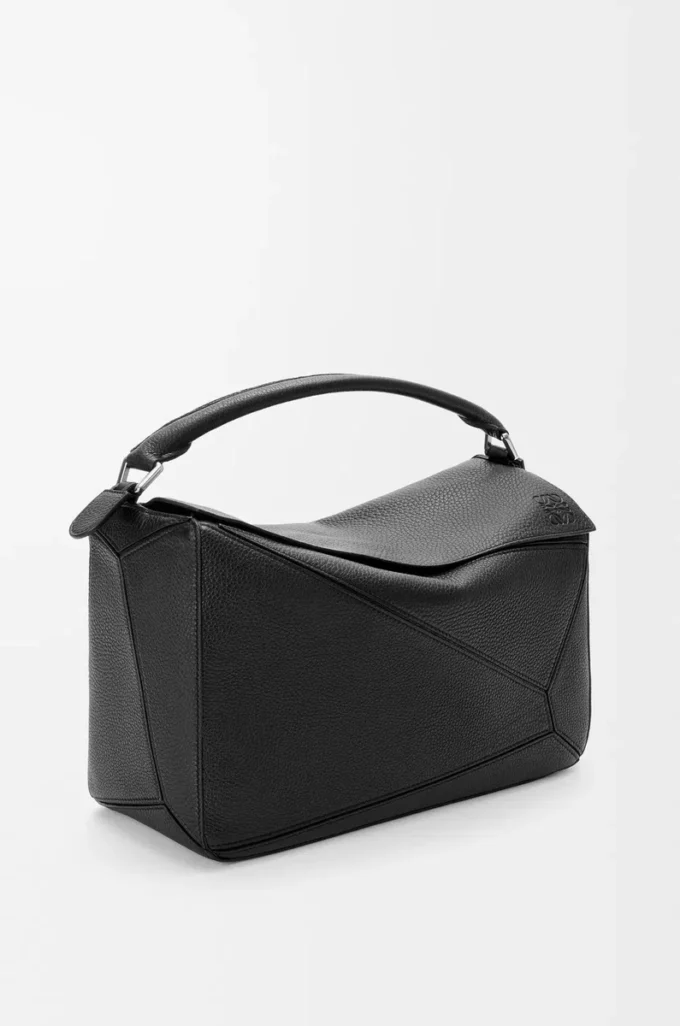 Große Puzzle-Tasche aus geschmeidigem genarbtem Kalbsleder in Schwarz