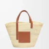 Großer Classic Basket aus Palmblättern und Kalbsleder Natur/Hellbraun
