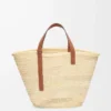 Großer Classic Basket aus Palmblättern und Kalbsleder Natur/Hellbraun
