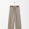 Gürtelhose aus Wolle Beige Melange