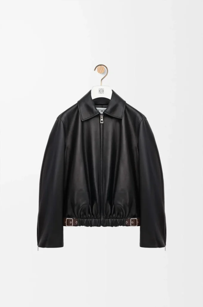 Gürteljacke aus Nappalammleder in Schwarz