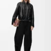 Gürteljacke aus Nappalammleder in Schwarz