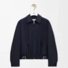 Gürteljacke aus Wolle und Seide Marineblau