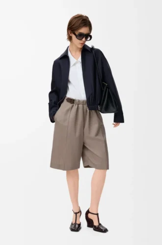 Shorts mit Gürtel aus Wolle Beige Melange