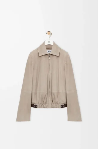 Gürteljacke aus Ziegenwildleder Dunkelbeige
