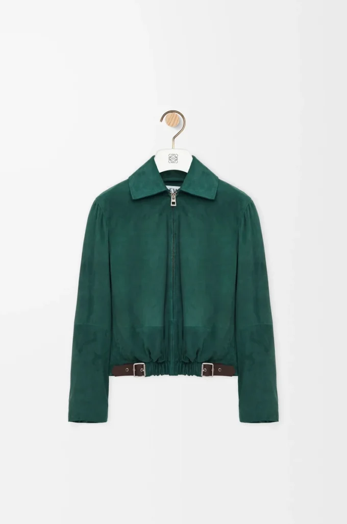 Gürteljacke aus Ziegenwildleder Grün