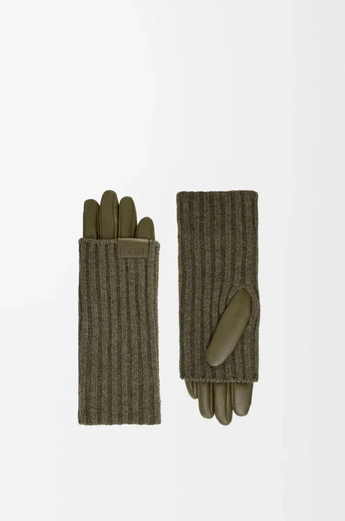 Handschuhe aus Kaschmir und Nappalammleder Dunkelkhaki
