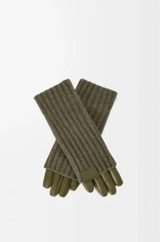 Handschuhe aus Kaschmir und Nappalammleder Dunkelkhaki