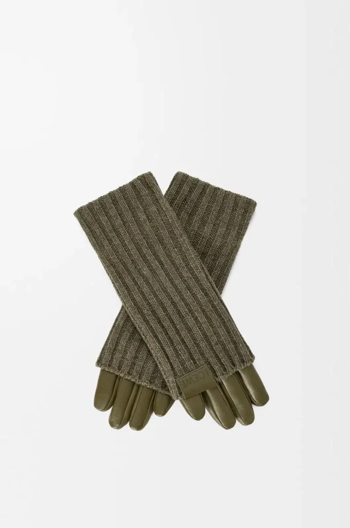 Handschuhe aus Kaschmir und Nappalammleder Dunkelkhaki