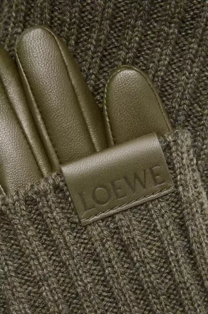 Handschuhe aus Kaschmir und Nappalammleder Dunkelkhaki