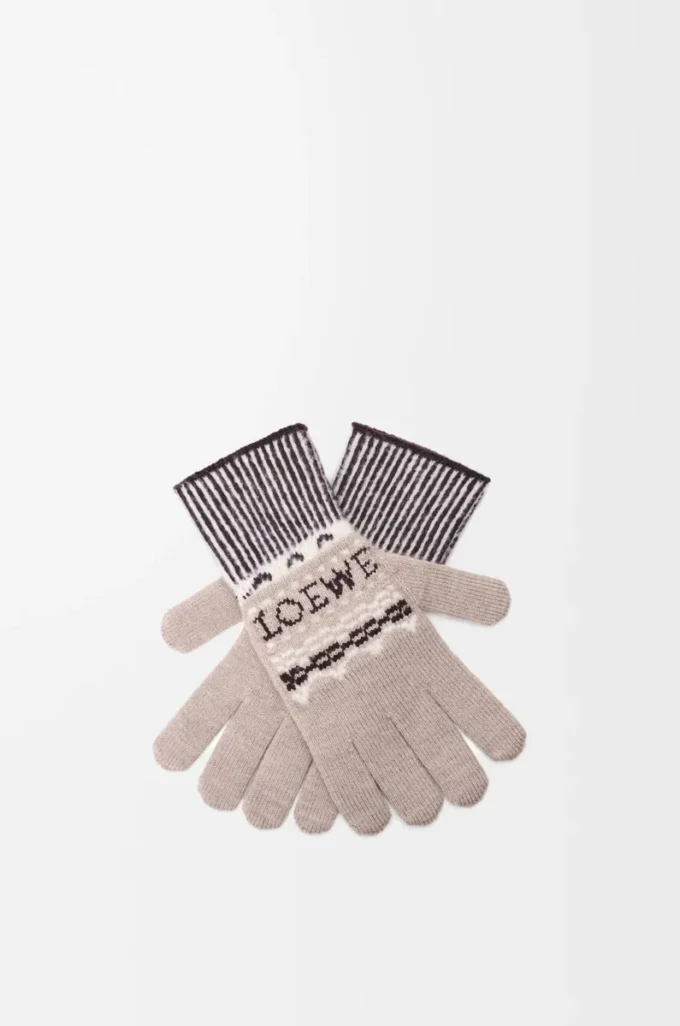 Handschuhe aus Wollmischung Beige/Mehrfarbig