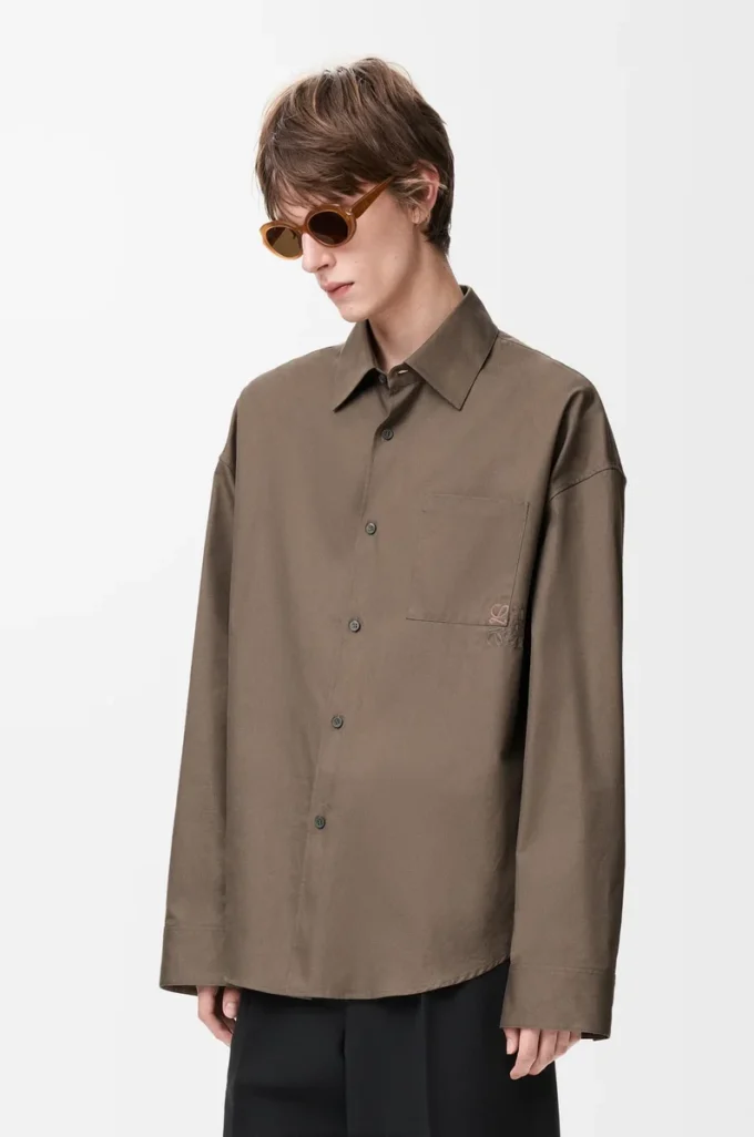Hemd aus Baumwolle in Khaki-Braun