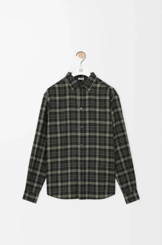 Hemd aus Wollmischung in Khaki/Schwarz