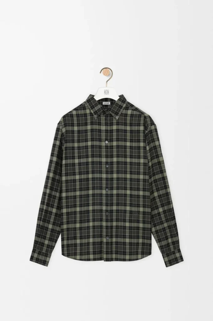 Hemd aus Wollmischung in Khaki/Schwarz