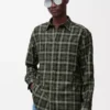 Hemd aus Wollmischung in Khaki/Schwarz
