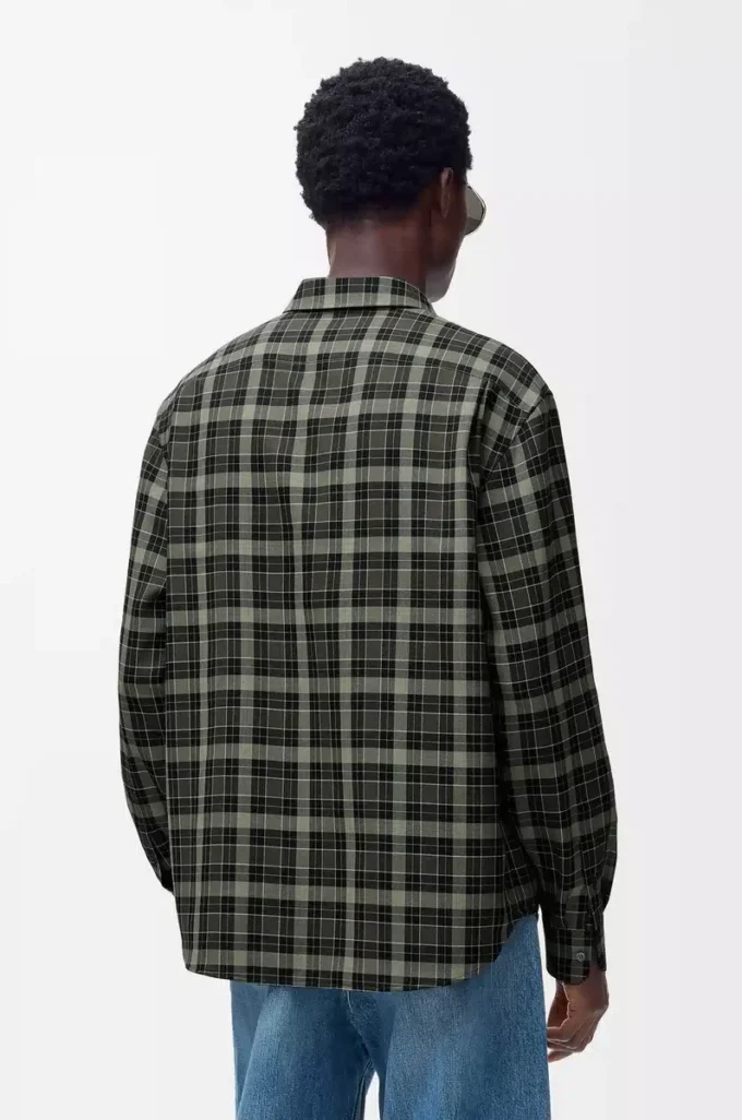 Hemd aus Wollmischung in Khaki/Schwarz