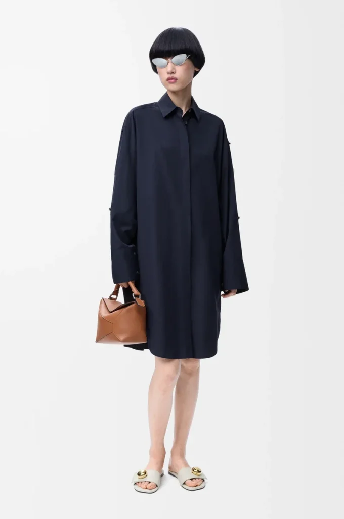 Hemdkleid aus Baumwolle in Marineblau