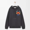 Hoodie aus Baumwolle in Dunkelgrau meliert