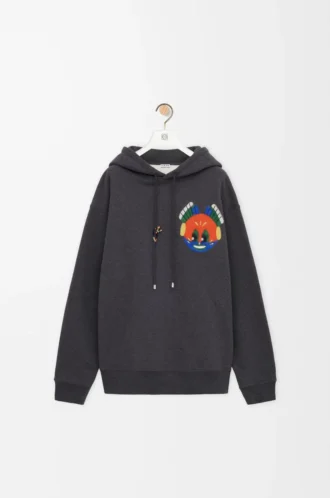 Hoodie aus Baumwolle in Dunkelgrau meliert