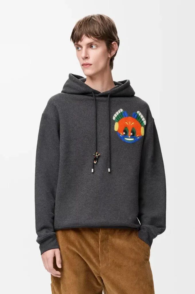 Hoodie aus Baumwolle in Dunkelgrau meliert