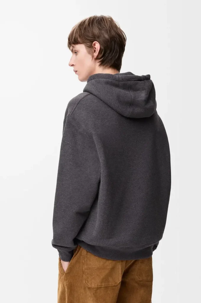 Hoodie aus Baumwolle in Dunkelgrau meliert