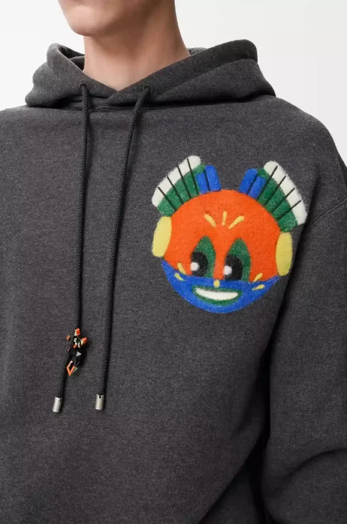 Hoodie aus Baumwolle in Dunkelgrau meliert