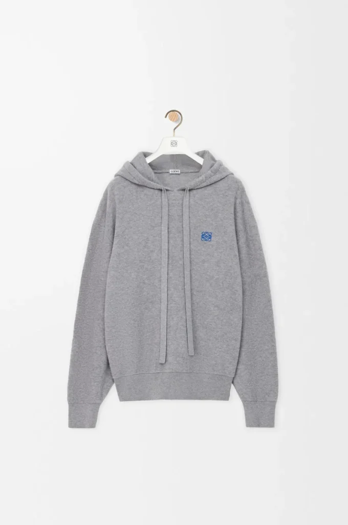 Hoodie aus Wolle in Hellgrau meliert