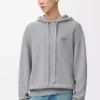 Hoodie aus Wolle in Hellgrau meliert