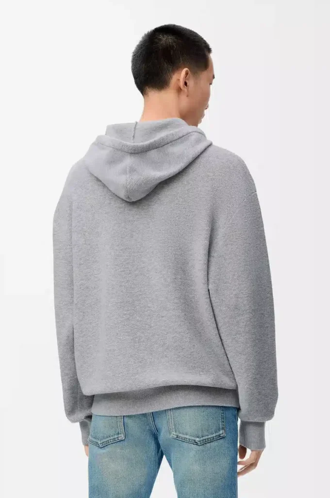 Hoodie aus Wolle in Hellgrau meliert
