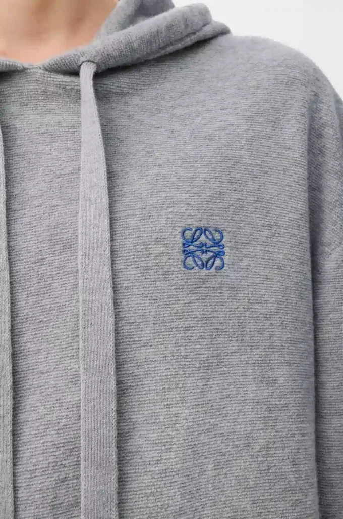 Hoodie aus Wolle in Hellgrau meliert