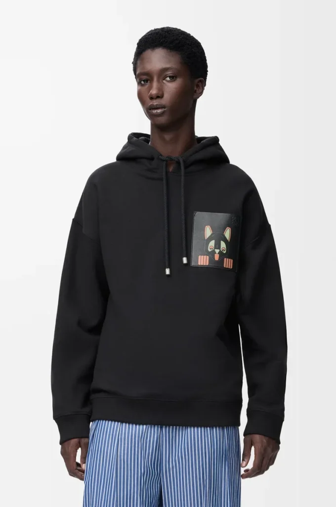 Hoodie in lockerer Passform aus Baumwolle Schwarz