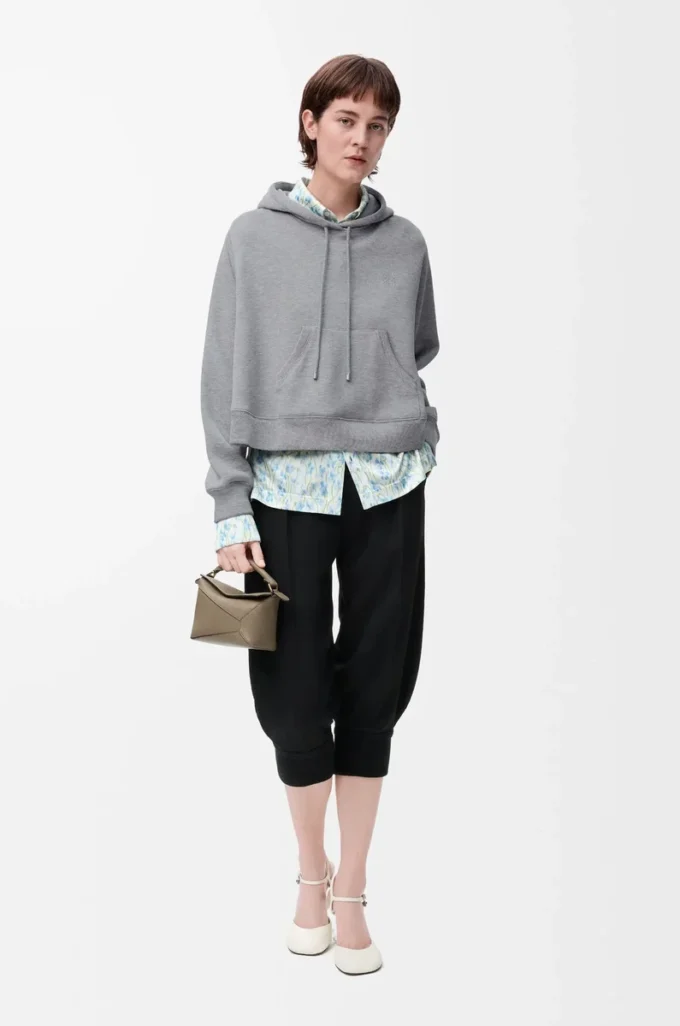 Hoodie in Trapezform aus Baumwollmischung Grau meliert