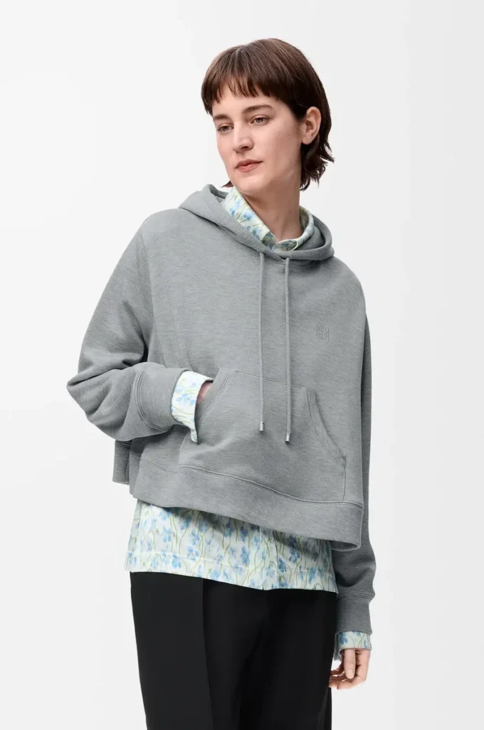 Hoodie in Trapezform aus Baumwollmischung Grau meliert