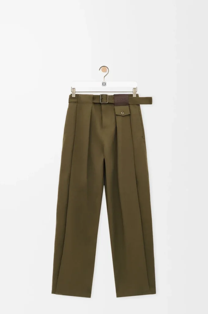 Hose aus Baumwolle und Seide in Khaki-Grün