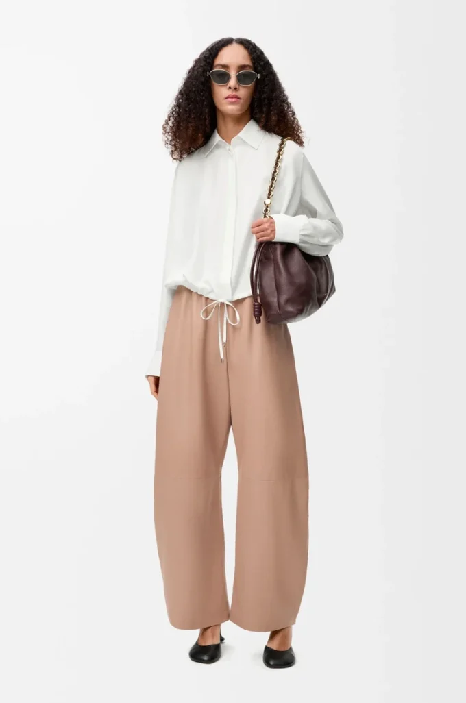 Hose aus Nappalammleder in Beige