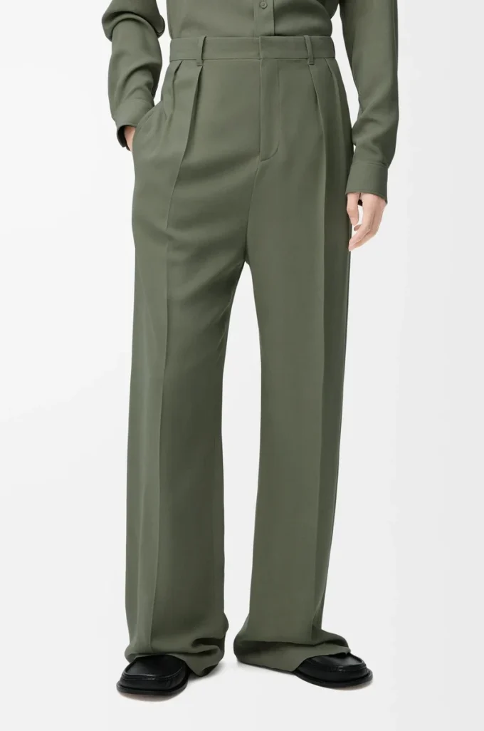 Hose aus Viskosemischung in Khaki-Grün