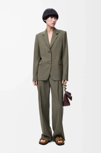 Hose aus Wolle in Khaki-Grün