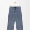 Hose mit Kordelzug aus Baumwolle und Leinen Graublau