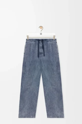 Hose mit Kordelzug aus Baumwolle und Leinen Graublau