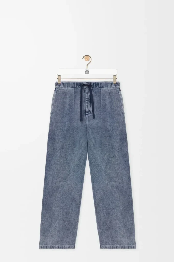 Hose mit Kordelzug aus Baumwolle und Leinen Graublau