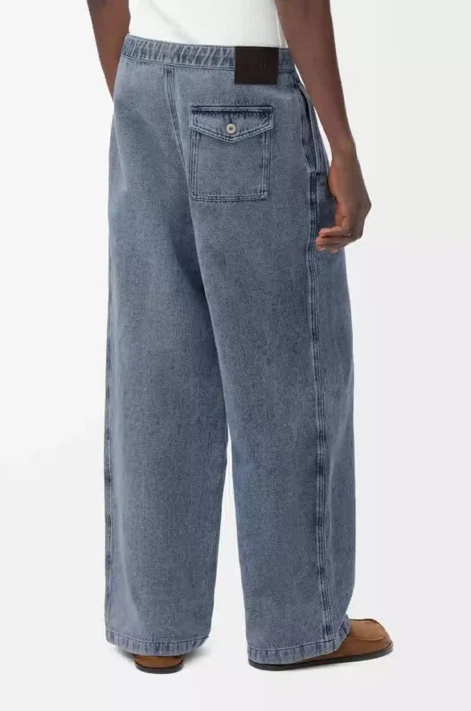 Hose mit Kordelzug aus Baumwolle und Leinen Graublau