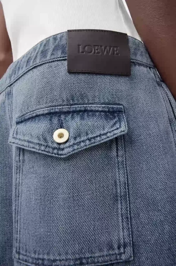Hose mit Kordelzug aus Baumwolle und Leinen Graublau