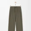 Hose mit Kordelzug aus Wolle in Khaki-Grün