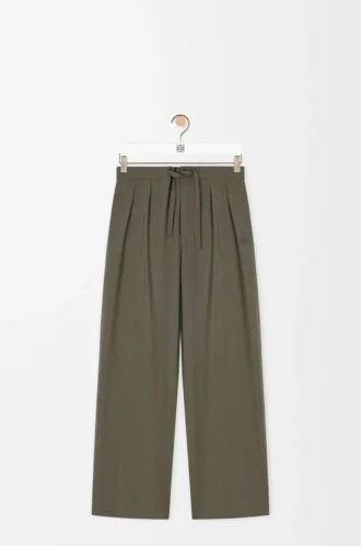 Hose mit Kordelzug aus Wolle in Khaki-Grün