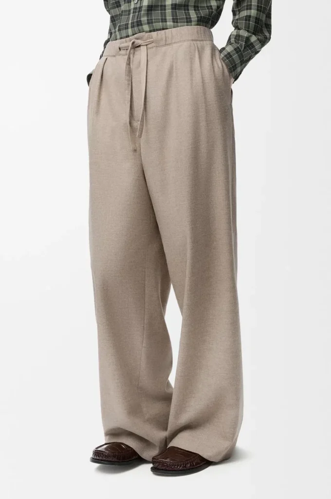 Hose mit Kordelzug aus Wolle und Kaschmir Beige Melange